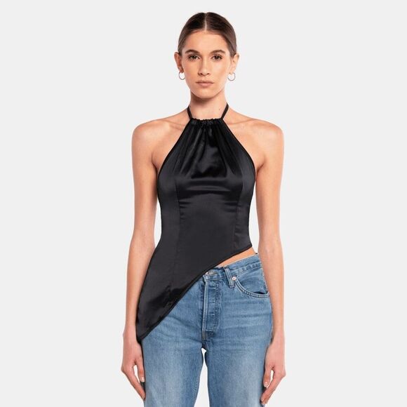 OW Collection Size M Venus Glossy Top Black Asymmetrical Halter Going Out Tank - Picture 8 of 16